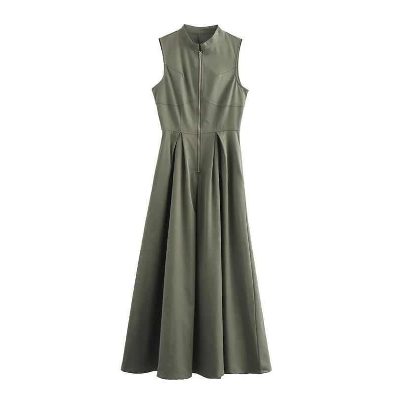 Amelia Chic Women's Zip-Front Maxi Dress