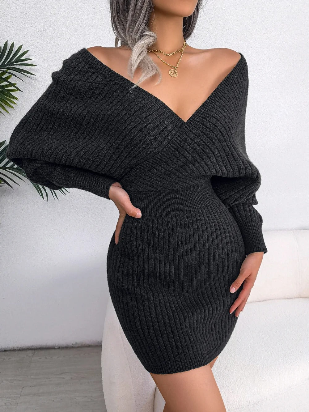 Clara Chic Women's Ribbed Knit Dress